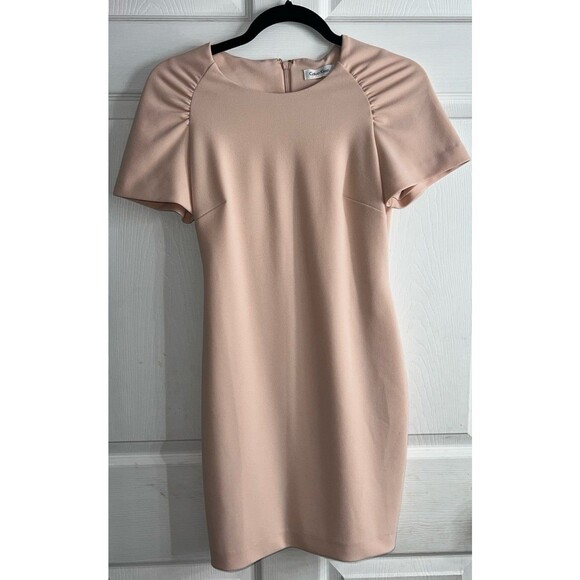 Calvin Klein Gathered Shoulder Sheath Blush color Dress Size 2 - Picture 3 of 12